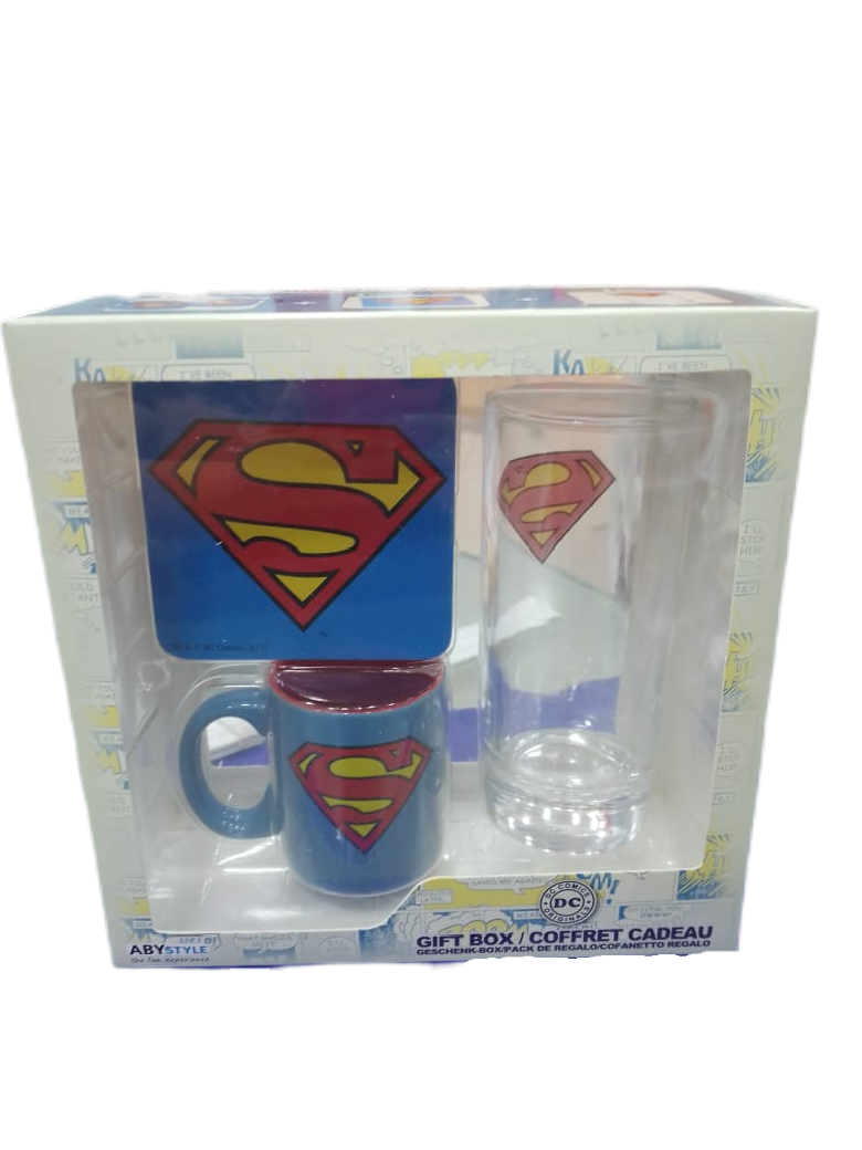DC COMICS - Pck Glass 29cl + Shot Glass + Mini Mug "Superman"